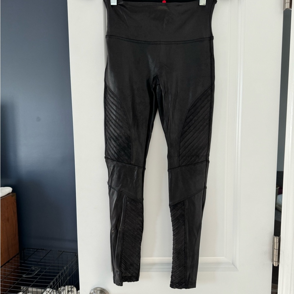 SPANX Faux Leather Moto Black Leggings